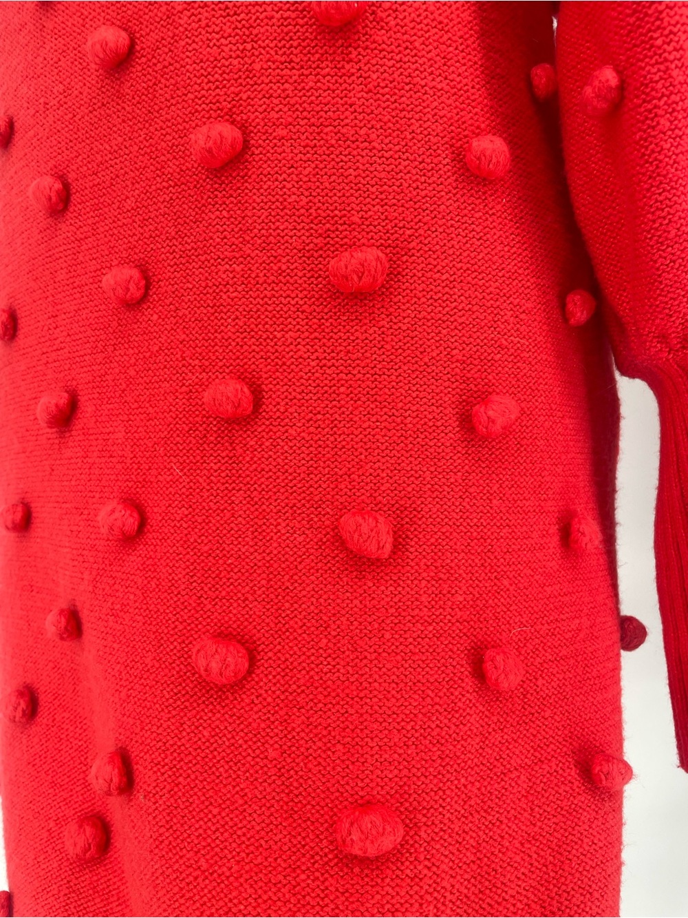 Lilly Pulitzer Red Pom Pom Knit Sweater Dress Puffy Long Sleeves Fitted Cuffs - Picture 8 of 9